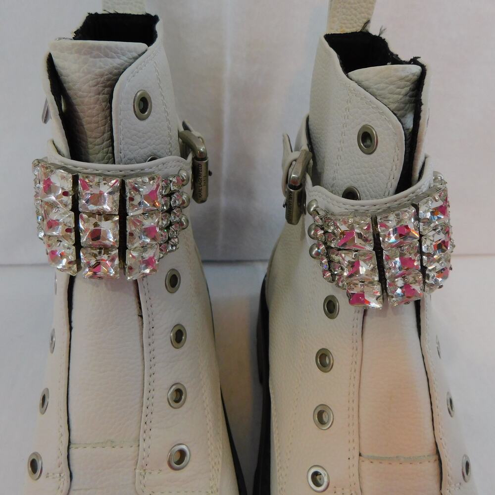 Karl Lagerfeld Paris Maeva Soft Ivory Combat Block Heel Boots Size 7 New - Picture 5 of 10